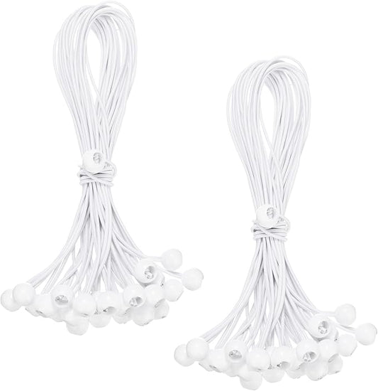 50-Pack Ball Bungee Cords, 15 Inch High Elastic Canopy Tarp Tie Down Bungee Balls for Camping/Tent/Cargo Holding Wire Hoses/Patio Umbrellas/Shelter [White]