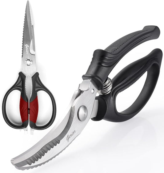 Poultry Shears Set - Heavy Duty Utility Kitchen Scissors for Cutting Chicken, Meat, Poultry, Turkey, Food - Black and Red