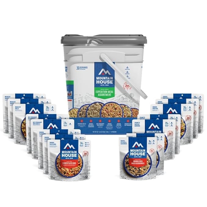 Mountain House Expedition Meal Assortment Bucket Freeze Dried Backpacking & Camping Food 30 Servings