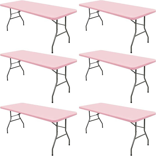 6 Pack Picnic Table Cover Fitted Elastic Tablecloth for 6 Foot Rectangle Tables Waterproof Stretch Washable Folding Indoor and Outdoor Spandex Table Cloth for Parties Camping (Pink,30" x 72")