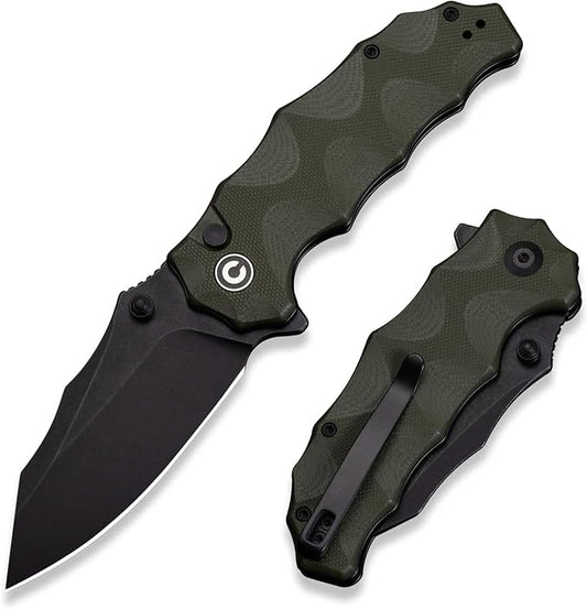 CIVIVI Natterjack Pocket Folding Knife, 3.19" 14C28N Blade G10 Handle with Reversible Clip, Thumb Stud & Flipper Opener Knife for Camping Hiking EDC C24028-1 (OD Green)