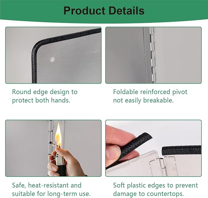 Silver Large 2 Pieces 2 Sided Stainless steel Splatter Guard for Frying Stove Top,Oil Splash Guard Cooking for Stove,Non Stick Foldable Splatter Screen