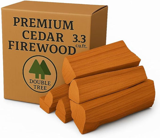 Double Tree - Kiln Dried Premium Incense Cedar Firewood (16inch Logs) (Includes Firestarter) (X Large 3.3 Cubic ft for Fireplace,Campfire,Wood Stove, Fire Pit, Split Wood Solo Stove or Breeo)