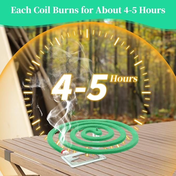 16 Pack Natural Mosquito Coils with 1 Holder & 6 Stands, Long-Lasting Outdoor Mosquito Repellent for Patio, Camping, Yard, Garden, Backyard, 4-5 Hours Burn Time, Effective Citronella Mosquito Killer