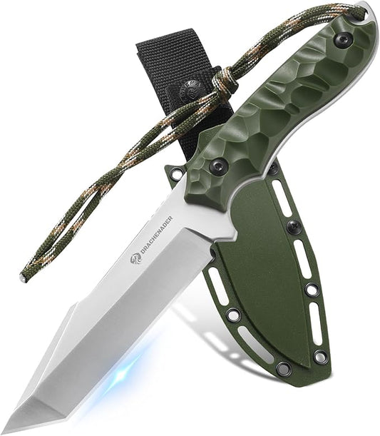 9.29" Tactical Knife B-ER-TANTO POINT, 5Cr14MoV Steel Blade Fixed Blade Tanto Knife with ABS Sheath, Gift for Men, Green, Camping Hunting and Hiking