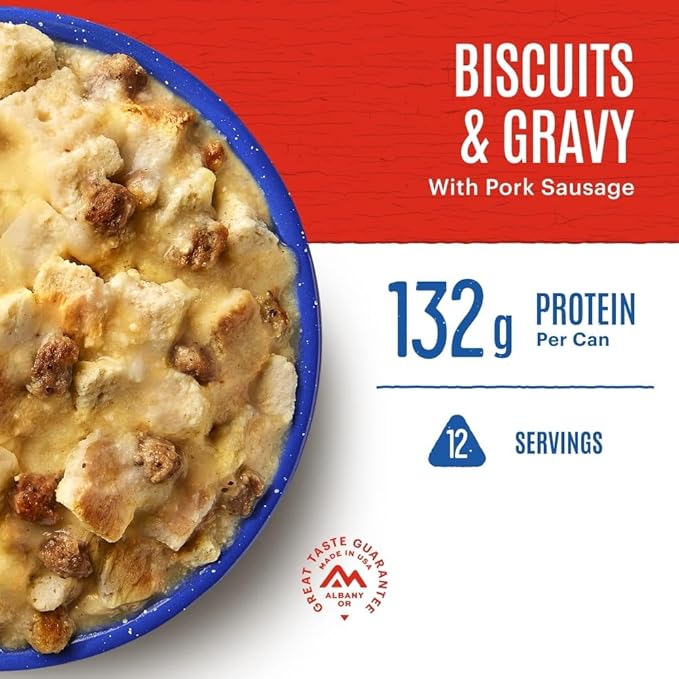 Mountain House Biscuits & Gravy & Freeze-Dried Food for Camping,12 Servings, 30-Year Shelf-Life