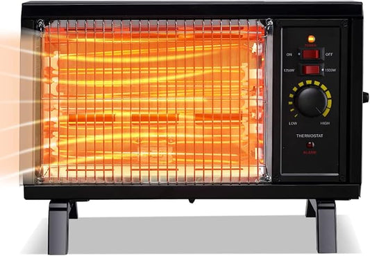 Homeleader ETL Portable Radiant Heater, 1250W/1500W Space Heater for Indoor Use, Rapid Heating with Adjustable Thermostat, Perfect for garages, Black