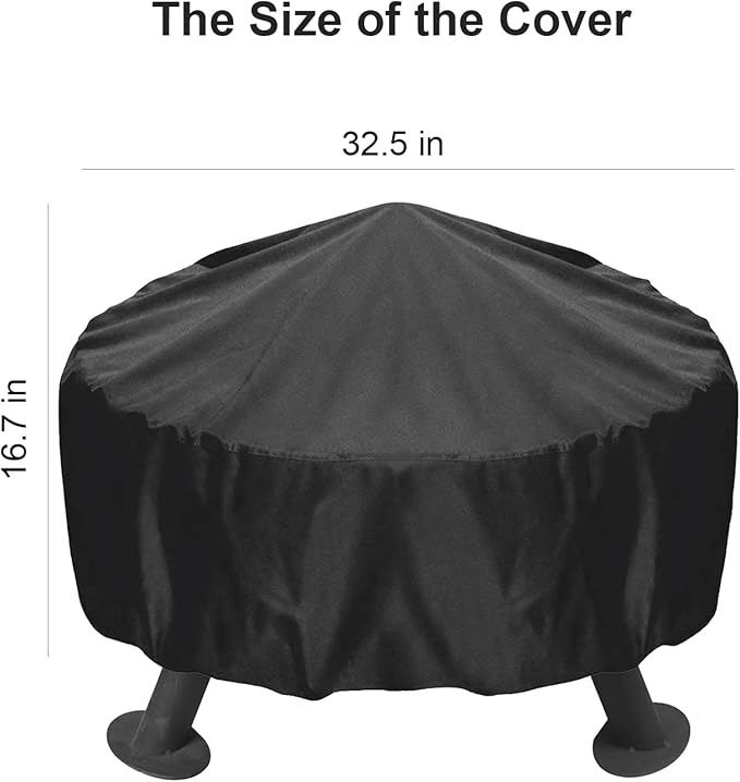 Bettermade Fire Pit Cover Round for Fire Pit 32 Inch, Waterproof Outdoor Fire Pit Cover with Polyster and PVC Coating, 32.5 Dia x 16.7 H, Black