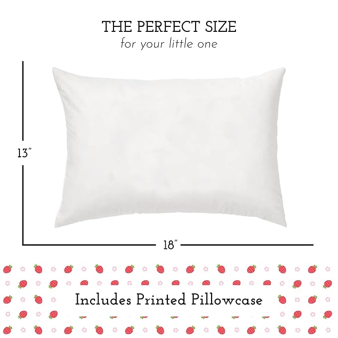 Little Sleepy Head Toddler Pillow with Pillowcase 13x18 - Kids Pillow for Sleeping - Better Neck Support Ergonomic Pillow and Toddler Pillowcase - Best Pillows for Kids (Strawberries)