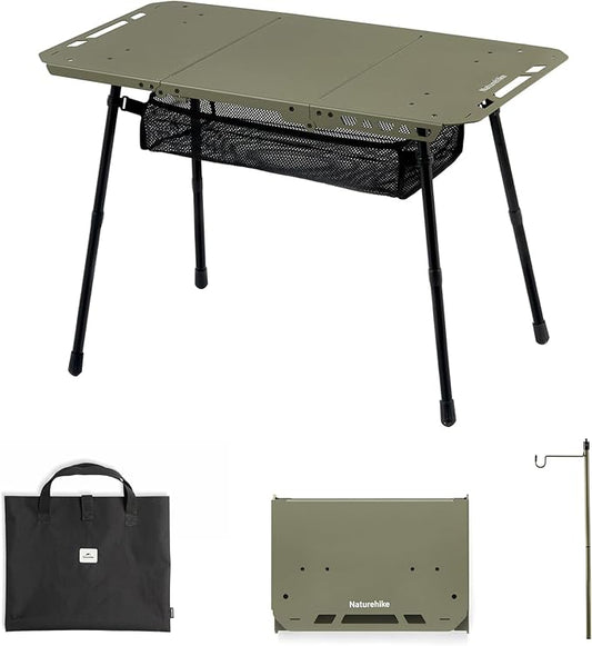 Naturehike Tactical Camping Table with Adjustable Height, Collapsible Table Lightweight with Carry Bag for Camping, Travel expeditions, Hiking, Picnics, BBQs & Beach Trips