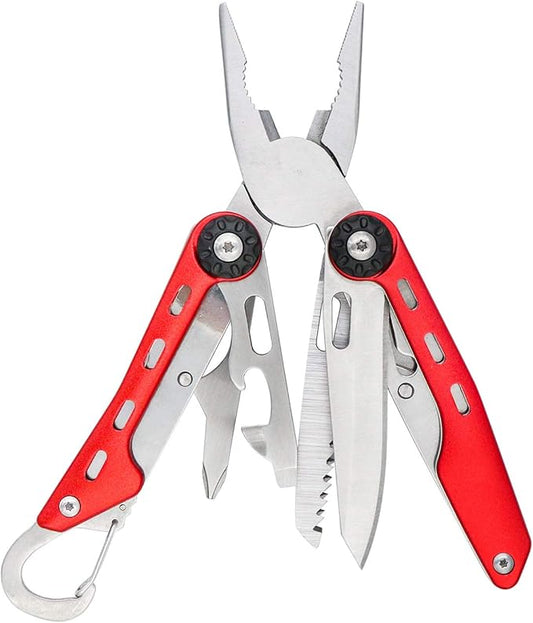 Amazon Basics 10-in-1 Stainless Steel Multitool Safety Lock with Nylon Sheath, Red