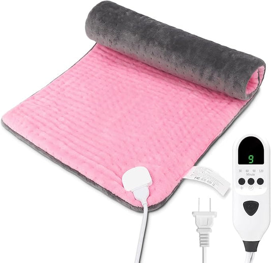 Heating Pad for Back & Period Cramps Relief, Electric Heat Pad for Neck and Shoulder, 9 Adjustable Heat, Machine Washable,Birthday Christmas Gifts for Women Men Mom Dad (Pink+Grey, 12" x 24")