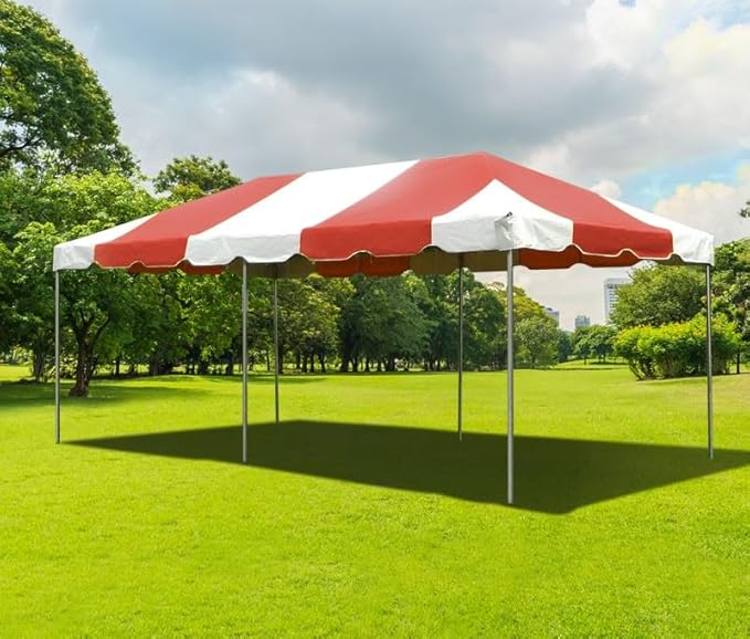 Party Tents Direct 10'x20' Weekender West Coast Tent Frame Party Tent (Red/White) PVC Top with Storage Bag - Tents for Parties, Weddings, Birthdays, Banquets, Fiestas, Workshop, Outdoor Event