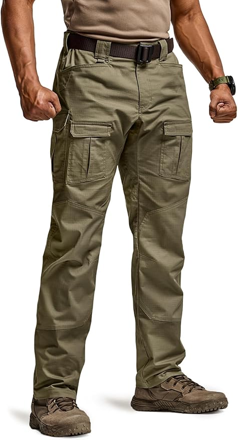 CQR Men's Flex Ripstop Tactical Pants, Water Resistant Stretch Cargo Pants, Lightweight EDC Hiking Work Pants