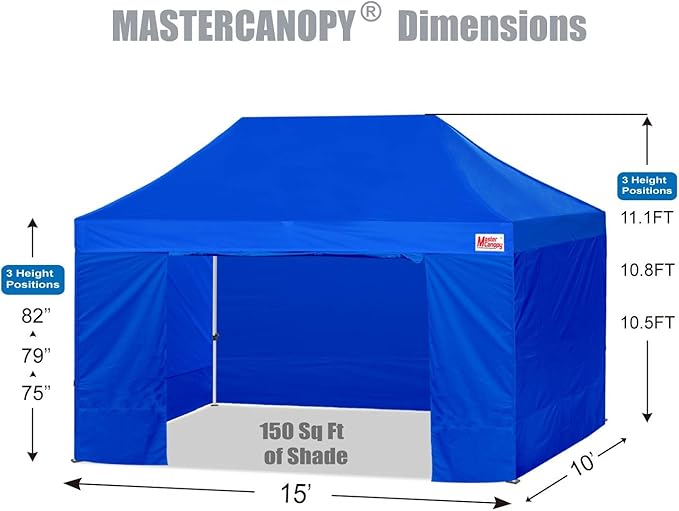 MASTERCANOPY Pop-up Canopy Tent with Sidewalls (10x15,Blue)
