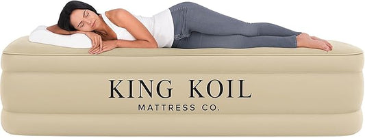 King Koil Luxury Twin Air Mattress with Built-in High-Speed Pump for Home, Guests & Camping - Twin Size Premium Double High Inflatable Blow Up Mattress
