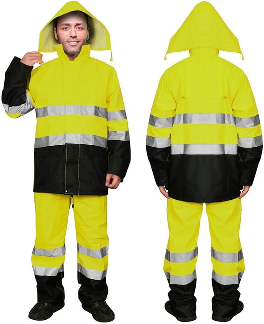 Men's Hi Vis Rain Jacket, Class 3 High Visibility Rain Gear for Men and Women, Waterproof Rain Suits, Internal Mesh,Zipper