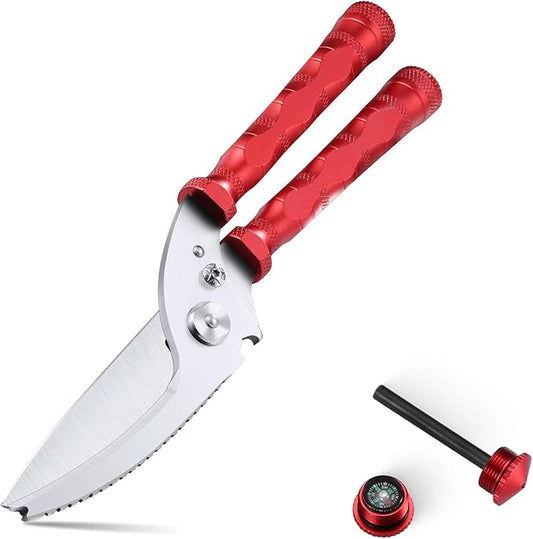 DRAGON RIOT Heavy Duty Kitchen Scissors - Sharp Scissors for Cutting Chicken, Poultry, Turkey, Meat - Stainless Food Kitchen Shears for Professionals - Spring Loaded (Red)