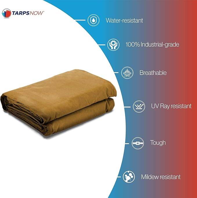 Tarps Now 7x9 ft Heavy Duty Canvas Tarp | 18 MIL Industrial Grade, Tear Resistant, Reinforced Edges, Nickel Plated Grommets | Ideal for Construction, Trucking, Manufacturing, Automotive – Tan Color