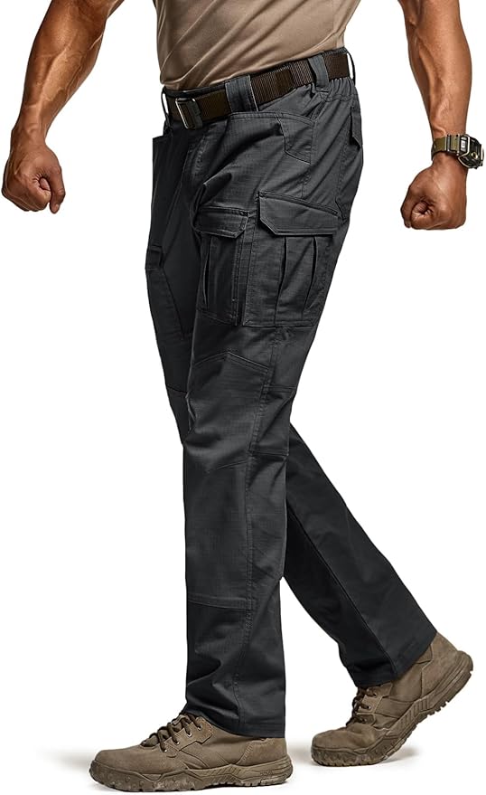 CQR Men's Flex Ripstop Tactical Pants, Water Resistant Stretch Cargo Pants, Lightweight EDC Hiking Work Pants