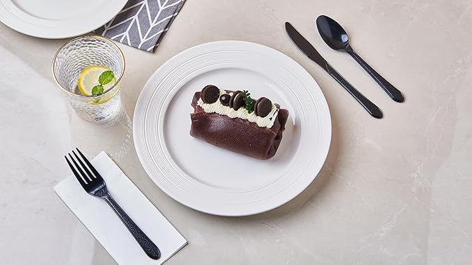 FULING [300 Combo Box] Black Plastic Forks Spoons Knives Heavyweight Utensils Disposable Silverware Heavy Duty Cutlery Set