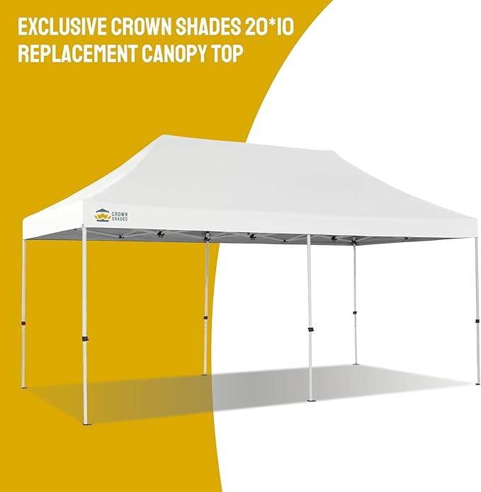 CROWN SHADES 10x20 Canopy Replacement Top - Only Compatible with Crown Shades M200B Series, Canopy Top Cover with Air Vent, White (Top Only)