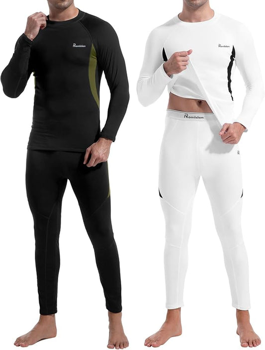 romision 2 Pack Thermal Underwear for Men Long Johns Fleece Lined Hunting Gear Bottom Top Set Base Layer Cold Weather XS-4XL