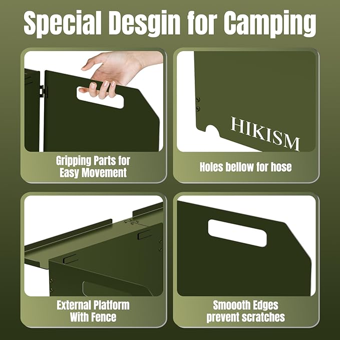Camping Stove Windscreen, Lightweight Foldable Outdoor Wind Blocker Gas Stove Windshield Wind Screen with Extend Frames for Camping Stove, Glamping, Navy Green