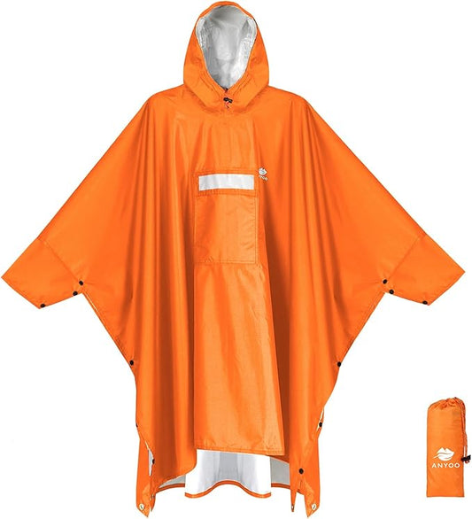 ANYOO Hooded Rain Poncho for Adults Waterproof Lightweight Rain Coat for Men Women Reusable Rain Jacket for Emergency Outdoor