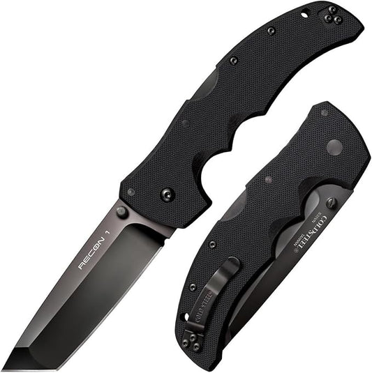 Cold Steel Recon 1 4" S35VN Razor-Sharp Blade 5.375" G-10 Handle Tactical Folding Knife w/Tri-Ad Lock, Ambidextrous Pocket/Belt Clip