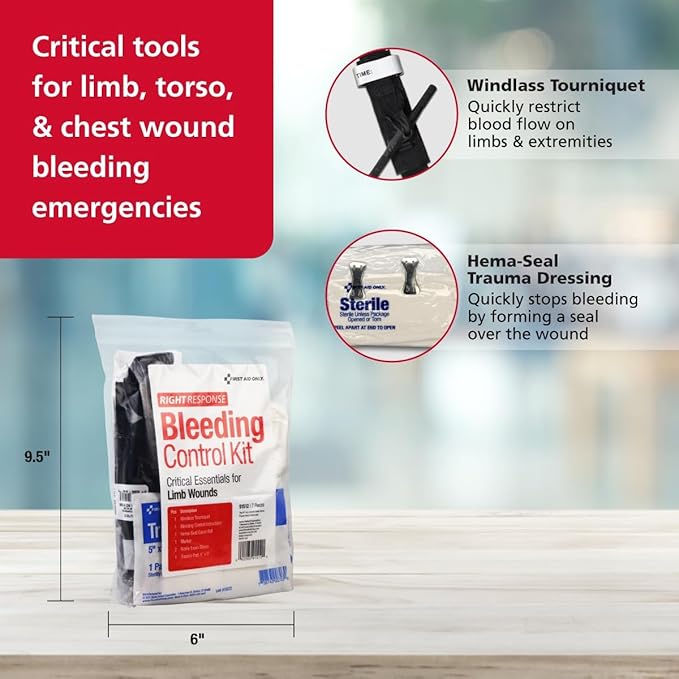 First Aid Only 91512 Critical Essentials Bleeding Control Kit for Limb Wounds, 7 Pieces