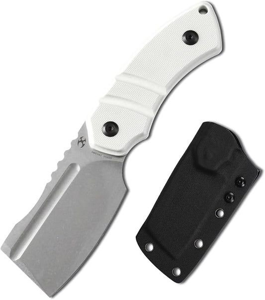 KANSEPT Knives Korvid S Fixed blade Hunting Camping Hiking Knife with 2.9''14C28N Blade Cleaver White G10 Handle, Kydex Sheath for Men Women Everyday Carry G2030A2