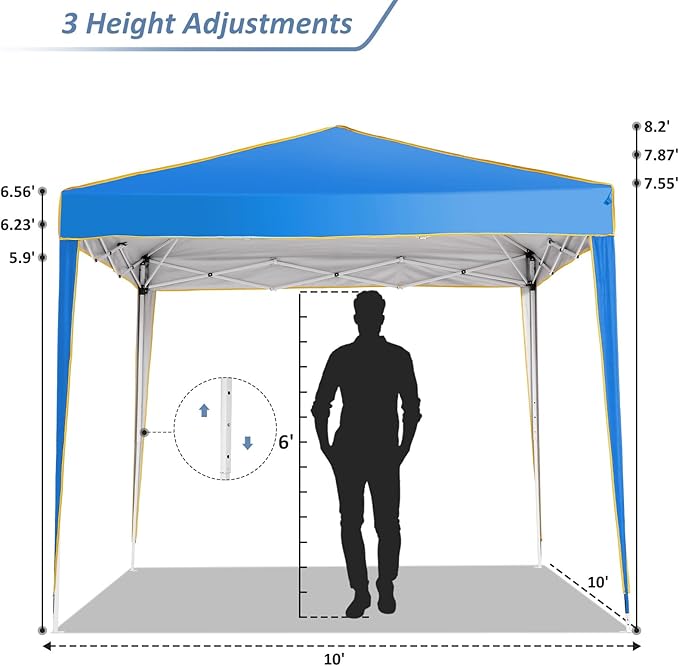 COBIZI 10x10 Pop up Canopy, Canopy Tent 10x10 Gazebos, Ez up for Parties Beach Camping Party Event Shelter Sun Shade with 4 Sidewalls & Carry Bag 4 Stakes & Ropes & Sandbags, Blue