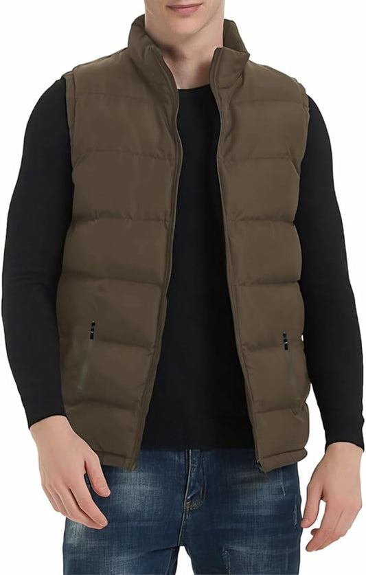 TUVEKE Men's Puffer Vest Water-Resistant winter outdoor Zipper Sleeveless Warm puffey jacket Size M To 3XL(Multicolor)