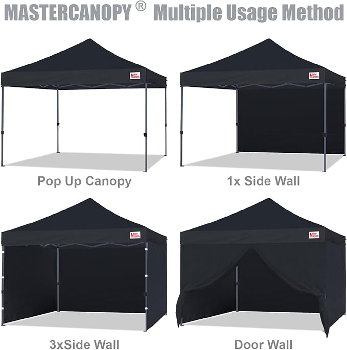MASTERCANOPY Heavy Duty Pop-up Canopy Tent with Sidewalls (10x10,Black)