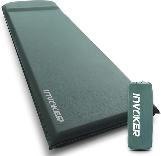 3.15" Self Inflating Camping Sleeping Pad, Ultra-Thick Elasticity Foam Fast Inflating 4-Season Insulated Durable Camping Mat Air Mattress with Pillow, for Tent, Car, Camping, Traveling, Green
