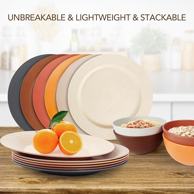 greenandlife 10inch/6pcs Dishwasher & Microwave Safe Wheat Straw Plates, Alternative for Plastic Plates, Lightweight Reusable Unbreakable Dinner Plates, Non-toxin, BPA Free for Kids Adults