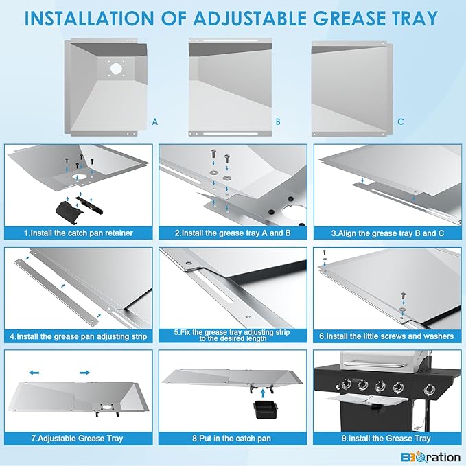 Universal Grease Tray with Catch Pan for Nexgrill Replacement Parts 720-0830H 720-0882A, Charbroil, Dyna Glo, Kenmore, Expect Grill, Drip Pan for 3/4/5/6 Burner Gas Grill Grease Tray Replacement