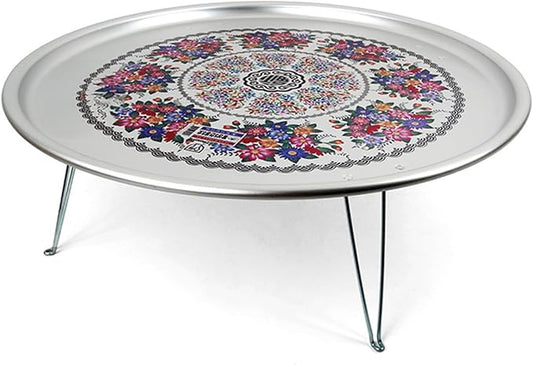 Korean Traditional Folding Snack Table – Retro Aluminum “Yang-eun Bapsang” with Flower Pattern (42.5cm)