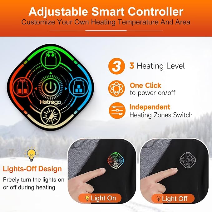 Heated Vest For Men with Battery Pack, Electric Heated Jacket, Smart Controller with Light-Out Design