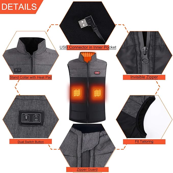 Ejoy Heated Vest - Heating Clothes for Men Lightweight Warm Waistcoat Women's Heat Jacket vest Outdoor(no Battery)