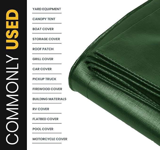 PROTARP Extra Heavy Duty 16 Mil Tarp Cover, Waterproof, UV Resistant, Rip and Tear Proof, Poly Tarpaulin with Reinforced Edges for Roof, Camping, Patio, Pool, Boat. (Green/Black 24′ X 50′)