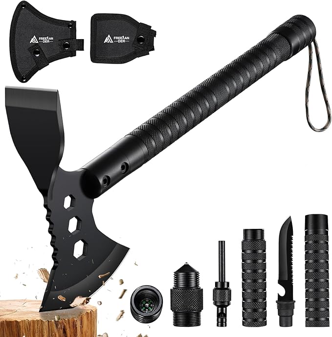 Freelander Tactical Axe 2 Pack, Sharp Tomahawk with Sheath, Portable Tomahawk with Clip and Bottle Opener, Durable Survival Hatchet for Emergency, Hiking and Camping (Multi-Functional Camping Axe)