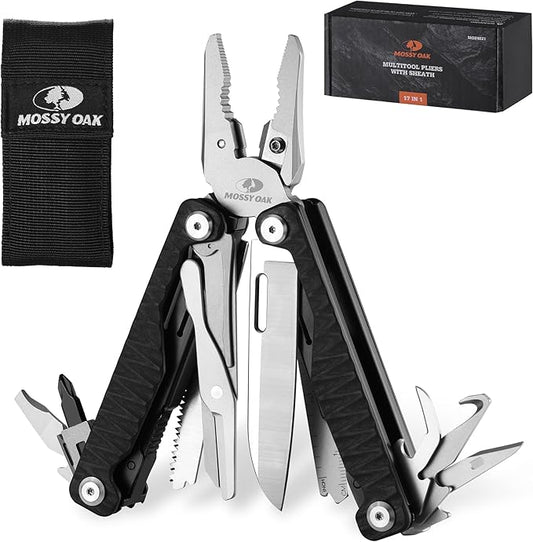 MOSSY OAK Multitool, 17-in-1 EDC Multi Tool with CNC-Machined Steel Pliers, G10 Anti-Slip Handle, Nylon Sheath & Belt Clip – Durable MultiTool for Camping, Hiking, Hunting, Survival, and Everyday Use