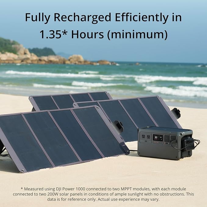 DJI Power 1000 Solar Generator Combo 200W, 4000-Cycle-Life LFP(LiFePO4) Cell, 70-Minute Fast Charging, 2200W Stable Output,Solar Generator for Home Backup, Camping & RVs, Off-grid, Power Outage