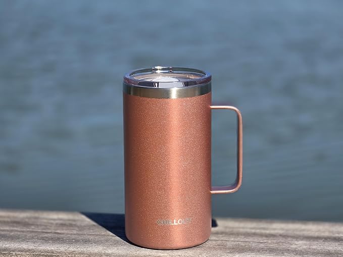 CHILLOUT LIFE Stainless Steel Vacuum Insulated Coffee Mug 16 oz (Set of 2) with Handle and Lid, Large Thermal Camping Coffee Mugs with Sliding Lid for Men & Women, Keeps Your Beverages Hot & Cold