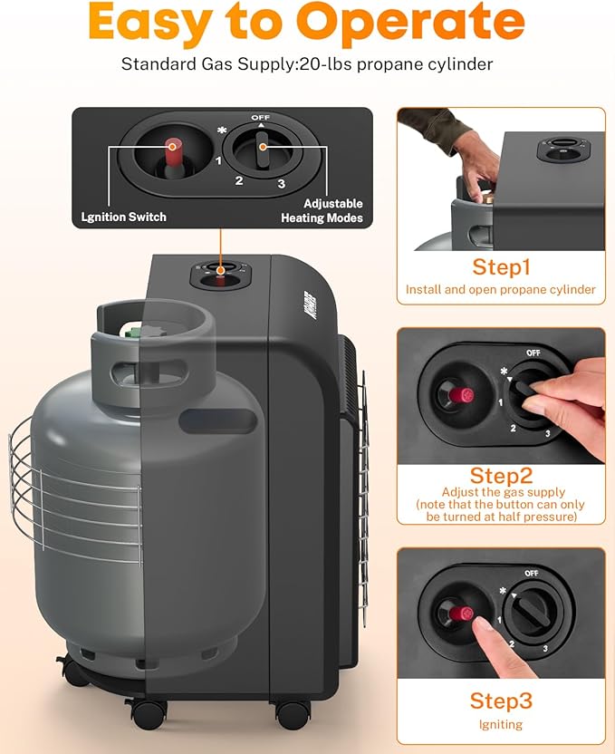 Kohree Propane Heater, 18,000 BTU Portable LP Gas Heater with ODS & Tip-over Protection, Gas Regulator & Hose, Outdoor Propane Tank Heater for Patio, Garage, Camping, Heating Up to 450 Sq. Ft (Black)