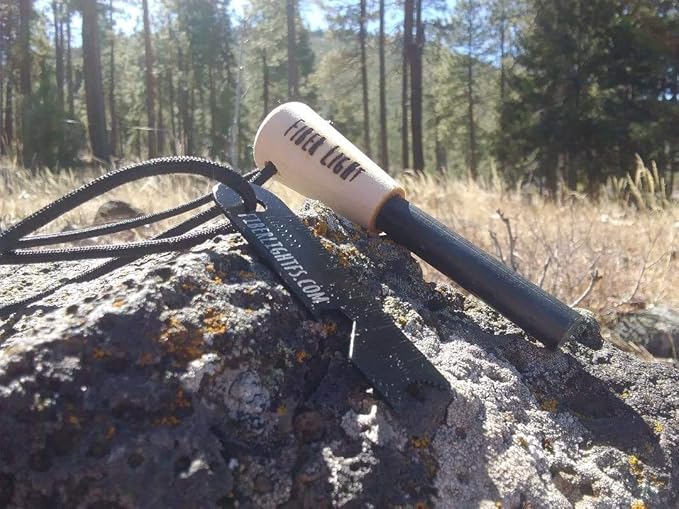 Ferro Rod Fire Starter, Fire Steel Striker with Wood Handle and Lanyard, for Camping, Backpacking, Outdoor Survival, and Emergency Situations