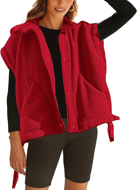 Athlisan Womens Fleece Vest Casual Sleeveless Button Down Sherpa Jacket Outerwear with Pockets