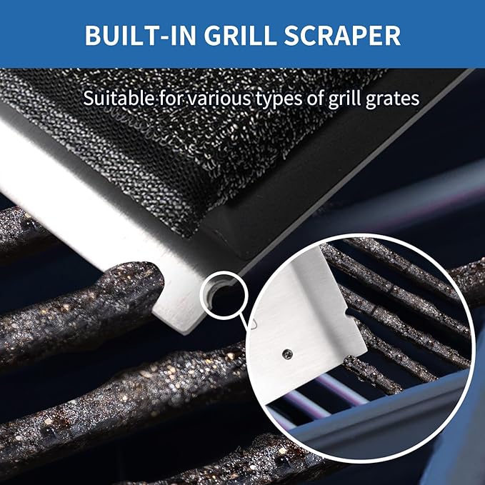 Bristle-Free Steam Grill Brush with 1 Replaceable Heads & Wood Handle - Heat-Resistant, Safe for All Grills (Cast Iron, Stainless Steel, Gas, Charcoal) - Cleaning Tool Grill Master Gift